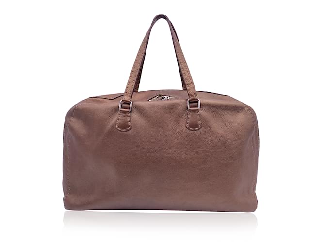 Fendi Bolso satchel de fin de semana de cuero metalizado marrón Selleria Castaño  ref.1233566
