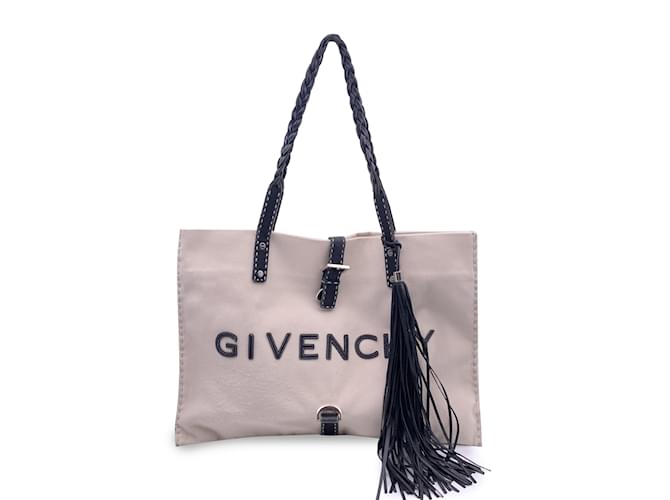 Givenchy Beige Canvas and Black Leather Logo Tote Shopping Bag Cloth  ref.1233571