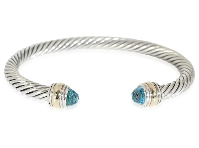 Bracelet câble classique avec topaze bleue David Yurman, 14K or jaune/argent sterling Métal Argenté Métallisé  ref.1233613