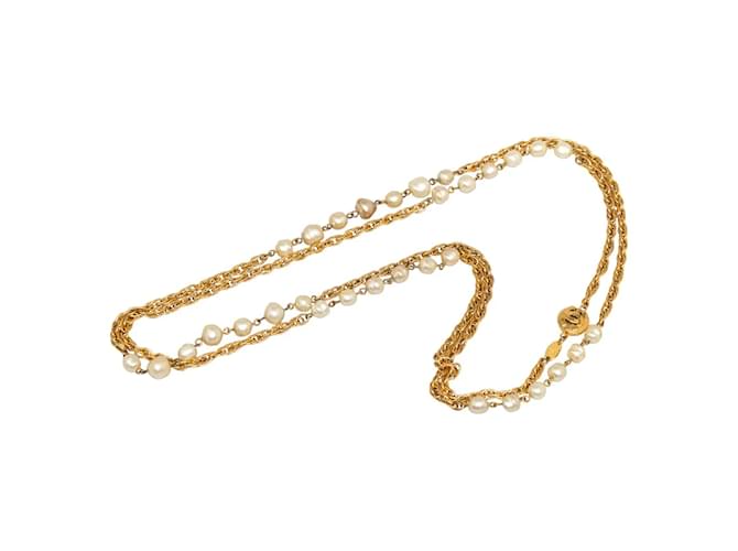 Chanel Faux Pearl Double Strand Necklace Metal  ref.1233625