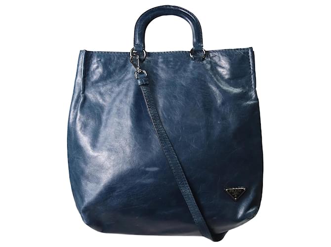 Prada Blue leather tote bag  ref.1233658
