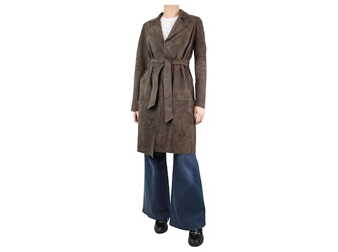 Giorgio Armani Brown belted suede coat - size UK 8 Leather  ref.1233667