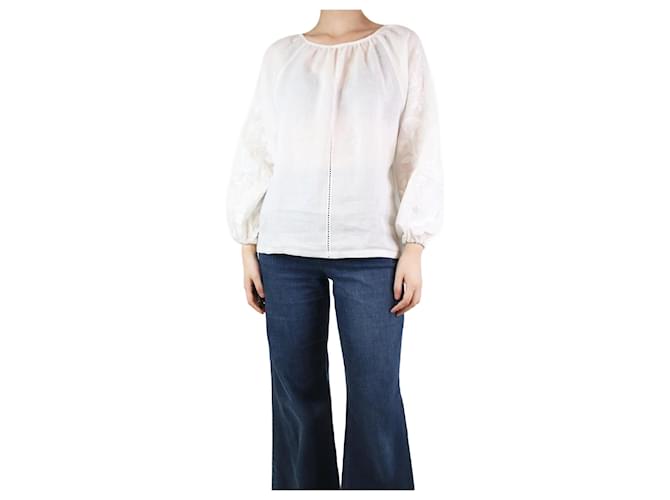 Autre Marque White embroidered linen top - size UK 10  ref.1233672