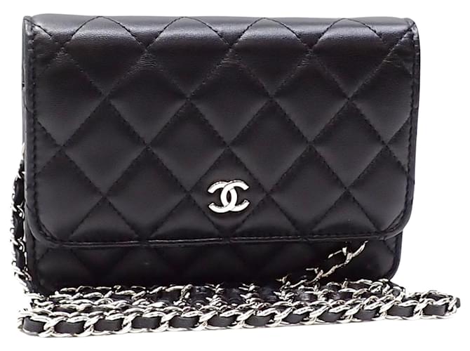 Wallet On Chain Chanel Wallet an der Kette Schwarz Leder  ref.1233796