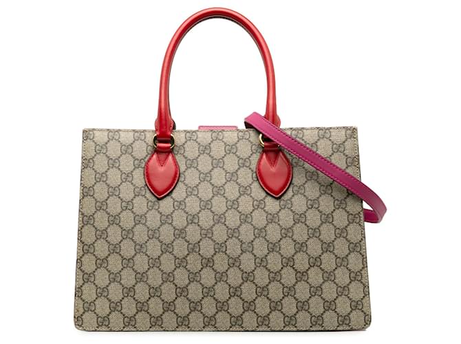 Gucci Brown Medium GG Supreme Convertible Tote Pink Beige Leather Cloth Pony-style calfskin Cloth  ref.1234212