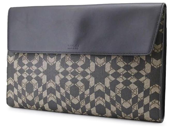 Gucci Brown GG Supreme Caleido Clutch Bag Leather Cloth Pony-style calfskin Cloth  ref.1234234