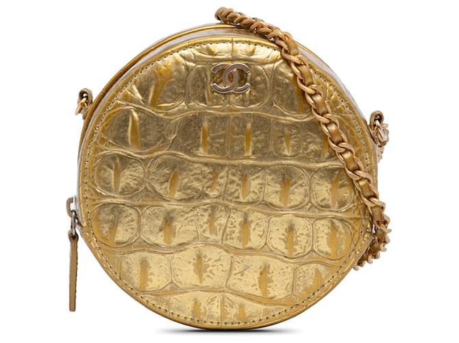 Bolso bandolera redondo Chanel Gold Paris-New York Coco Croc Dorado Cuero Becerro  ref.1234253