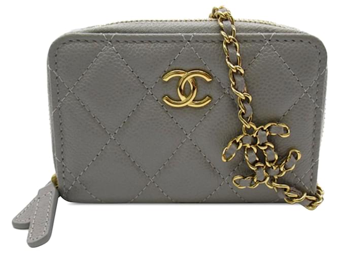 Chanel Gray Quilted Caviar Leather Coin Purse Grey  ref.1234258
