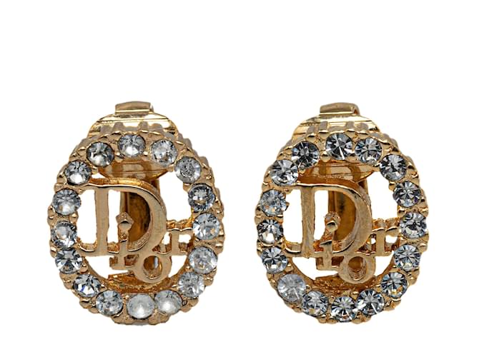 Dior Gold Rhinestone Clip-On Earrings Golden Metal Gold-plated  ref.1234259