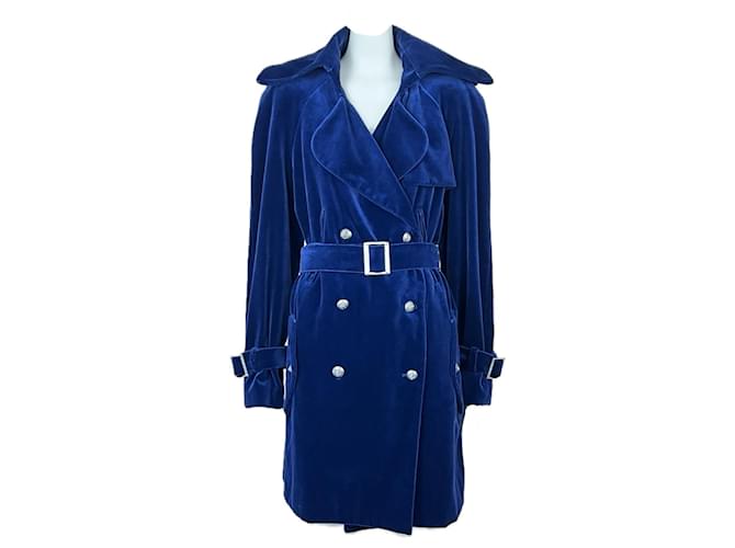 Chanel New Rarest Blue Velvet Trench Coat  ref.1234286