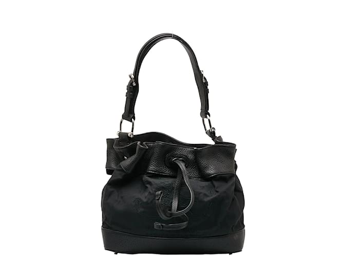 Burberry Canvas Leather Trim Drawstring Shoulder Bag Cloth  ref.1234414
