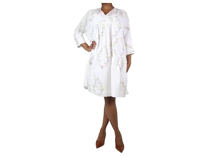 Ganni Weißes, gestuftes Kleid mit Blumenmuster – Größe UK 12 Baumwolle  ref.1234432