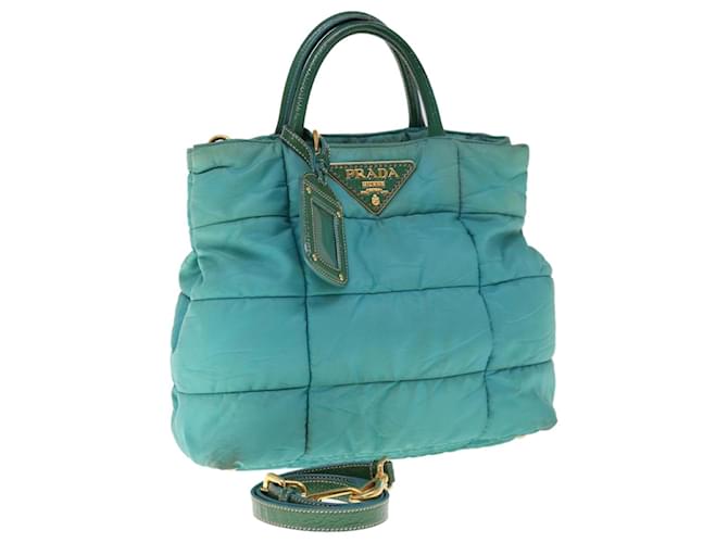 Prada Hand Bag Nylon 2way Turquoise Blue Auth ac2661  ref.1234692