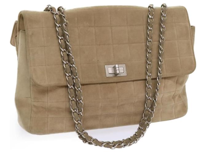 CHANEL Choco Bar Chain Shoulder Bag Suede Beige CC Auth bs11679  ref.1234710