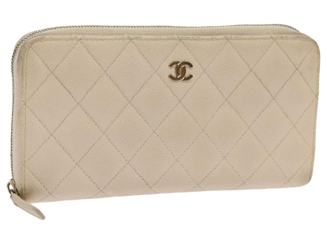 CHANEL Long Wallet Caviar Skin White CC Auth 65288  ref.1234729