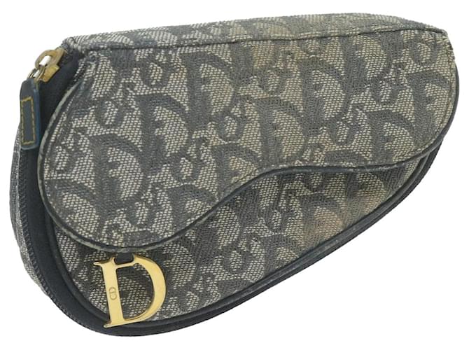Christian Dior Trotter Canvas Saddle Pouch Navy Auth 64906 Navy blue Cloth  ref.1234749