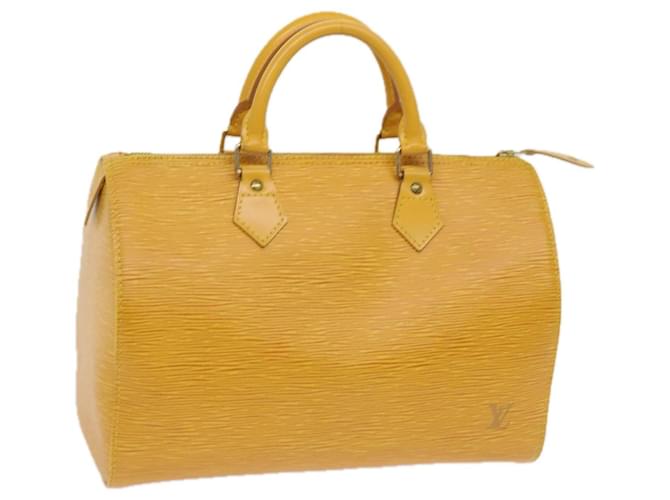 Louis Vuitton Epi Speedy 30 Bolsa de mão amarela M59029 Autenticação de LV 64824 Amarelo Couro  ref.1234768