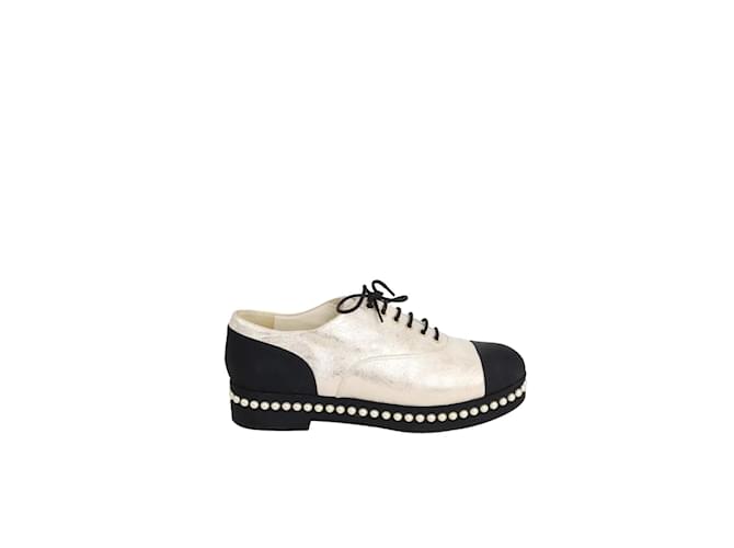 Chanel leather lace-ups Golden  ref.1234838