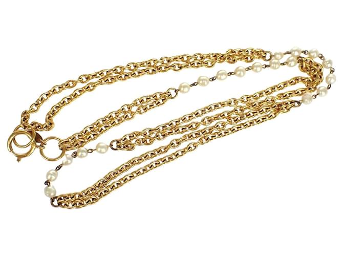 Timeless Chanel Imitation pearl necklace Golden Gold-plated  ref.1235099