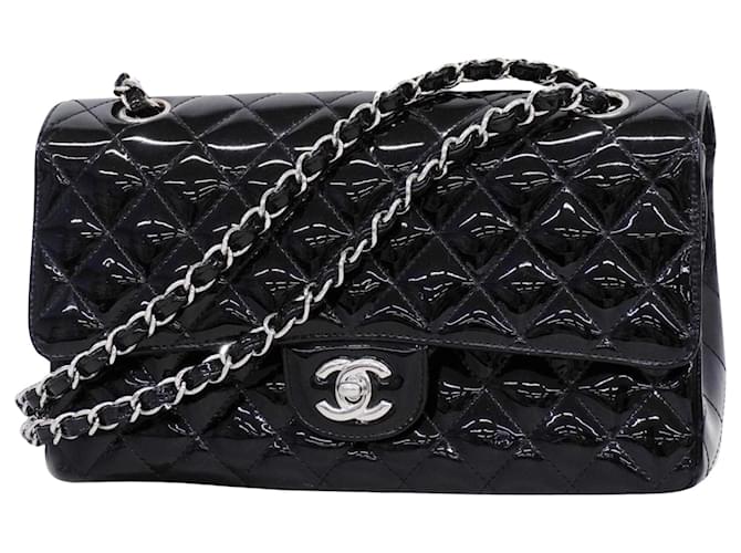 Classique Chanel Double Flap Cuir vernis Noir  ref.1235464