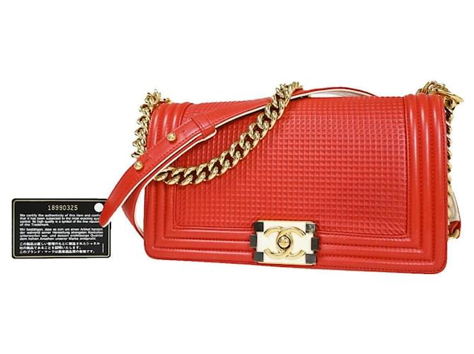Chanel Boy Red Leather  ref.1235467