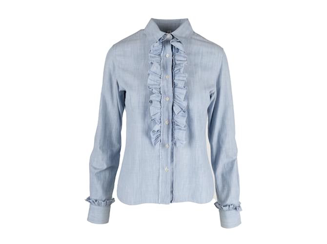 Autre Marque Gio Moretti Shirt with Ruffles Blue Cotton  ref.1235525