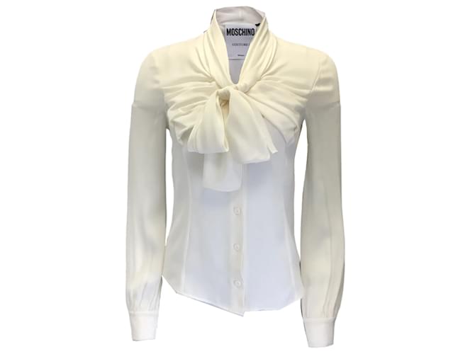 Moschino Couture Blusa de gasa de seda con detalle de lazo en color marfil Crudo  ref.1235540