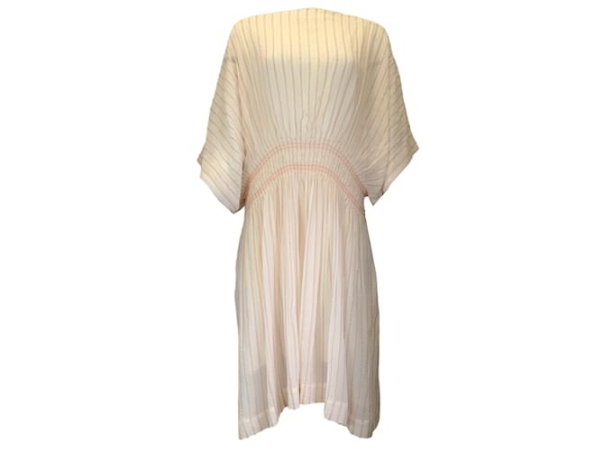 Chloé Chloe Ivory / Orange Striped Silk Chiffon Midi Dress Cream  ref.1235542