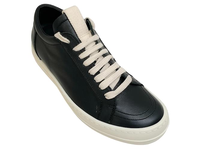 Rick Owens Black / Milk Leather Vintage Low Sneakers  ref.1235549