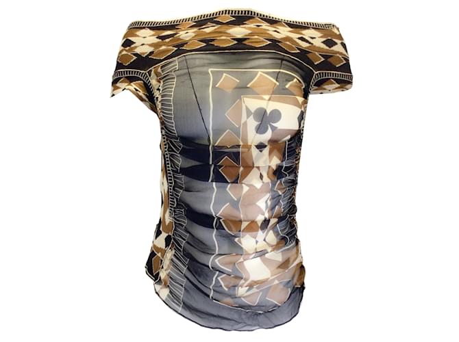 Jean Paul Gaultier Maille Femme Brown / ivory / Black Vintage Silk Chiffon and Cotton Knit Top Multiple colors  ref.1235559