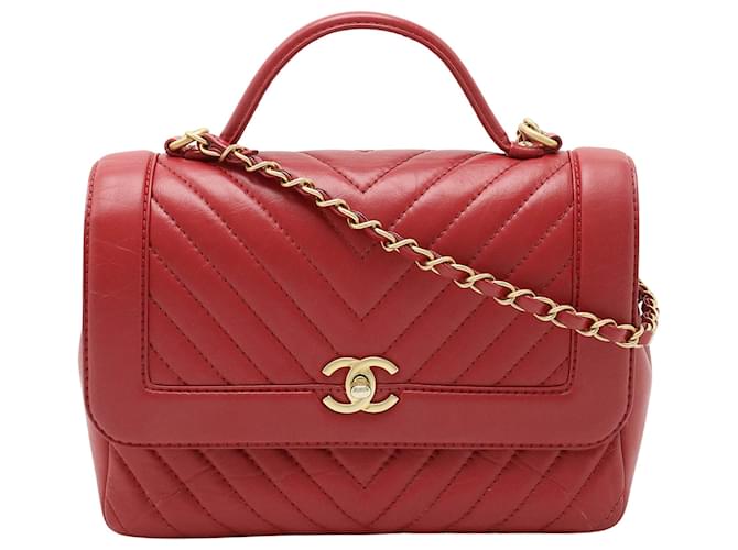 Chanel V-Stich Red Leather  ref.1235629