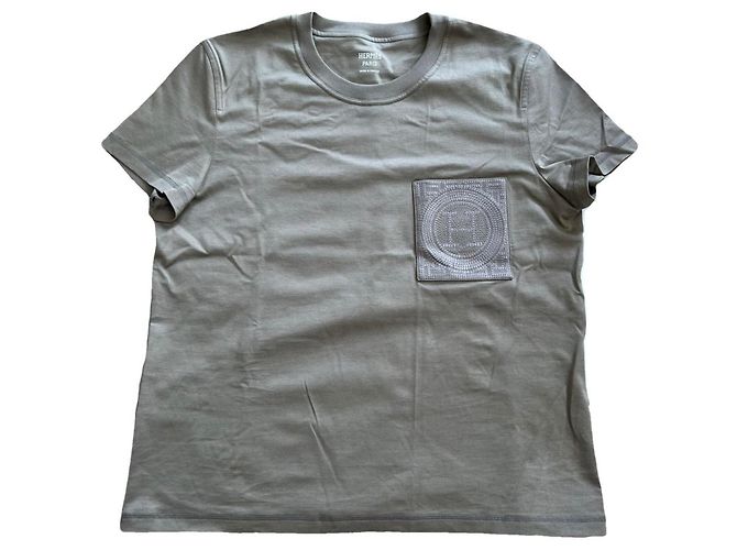 T-shirt Hermès Brodee in cotone Taupe