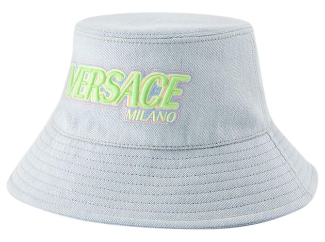 Chapéu bucket com logo bordado - Versace - Denim - Azul