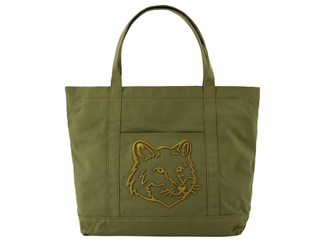 Autre Marque Grand sac cabas Fox Head - Maison Kitsune - Coton - Vert  ref.1235938