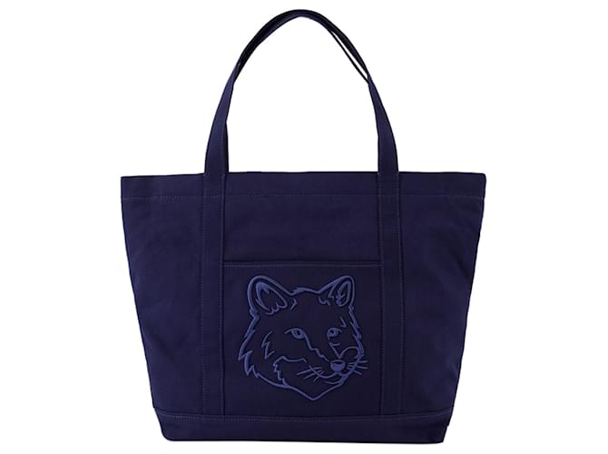 Autre Marque Grand sac cabas Fox Head - Maison Kitsune - Coton - Bleu  ref.1235946