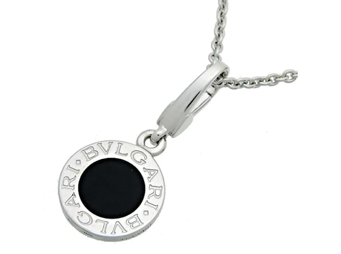 Autre Marque Bvlgari 18K Logo Onyx Anhänger Halskette. Metallkette in gutem Zustand.  ref.1235955