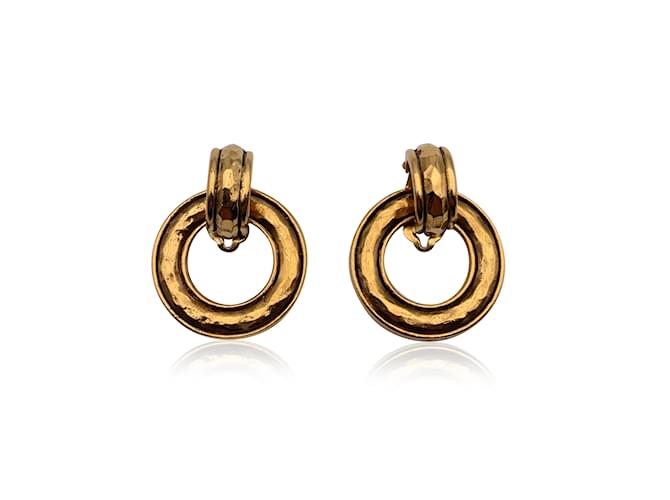 Chanel Vintage Gold Metal Door Knocker Hoop Clip On Earrings Golden  ref.1236022