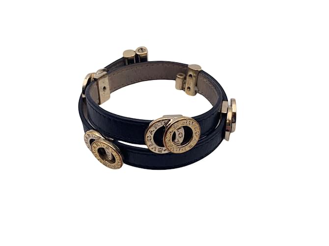 Bracelet enroulé enroulé doublé de cuir noir Bulgari  ref.1236024