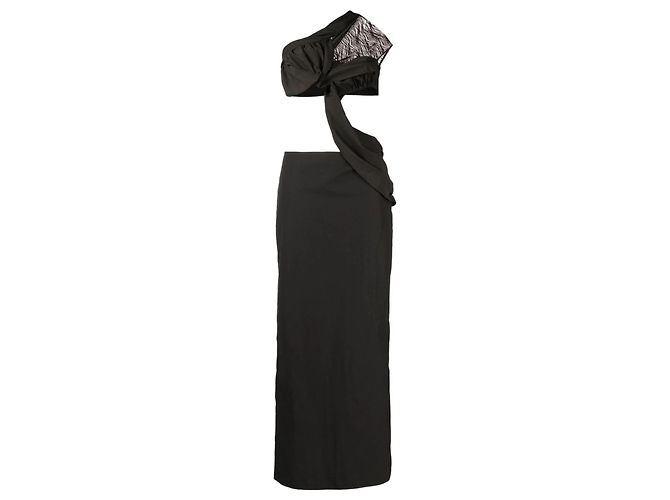 Autre Marque Vestido columna con flecos Christopher Esber Marrón Castaño