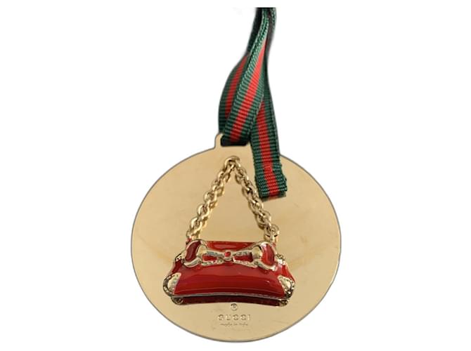Gucci Bag charms Red Golden Dark green Cloth Metal  ref.1236090