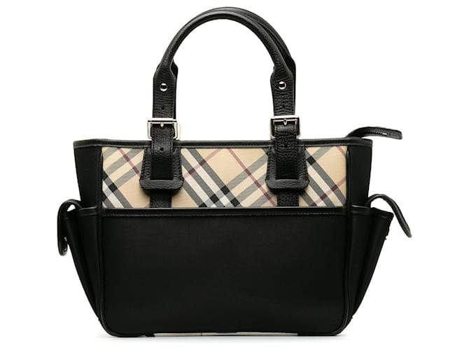 Burberry Black Leather-Trimmed Nova Check Handbag Pony-style calfskin  ref.1236111