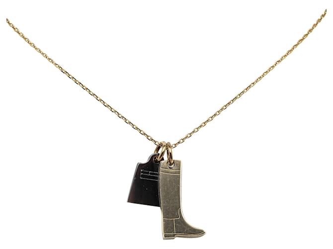 Hermès Hermes Gold Horn Amulette Maroquinier Bota e colar com pingente de bolsa Dourado Metal Banhado a ouro  ref.1236140