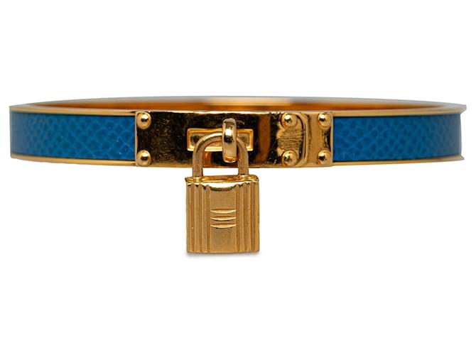 Hermès Hermes Blue Kelly Cadena Armreif Blau Leder Metall Kalbähnliches Kalb Vergoldet  ref.1236146