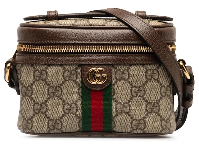 Gucci Brown GG Supreme Ophidia Vanity Bag Beige Leather Cloth Pony-style calfskin Cloth  ref.1236153