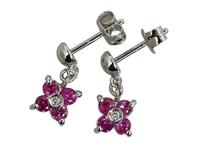 Autre Marque 14Boucles d'oreilles pendantes fleur diamant rubis K  ref.1236173