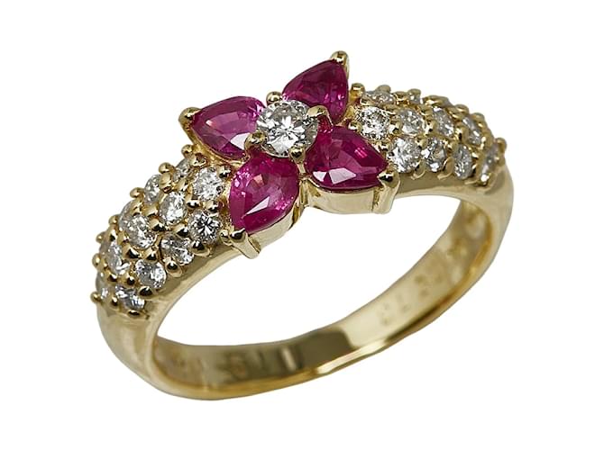 Autre Marque 18K Diamant- und Rubinblumenring  ref.1236196