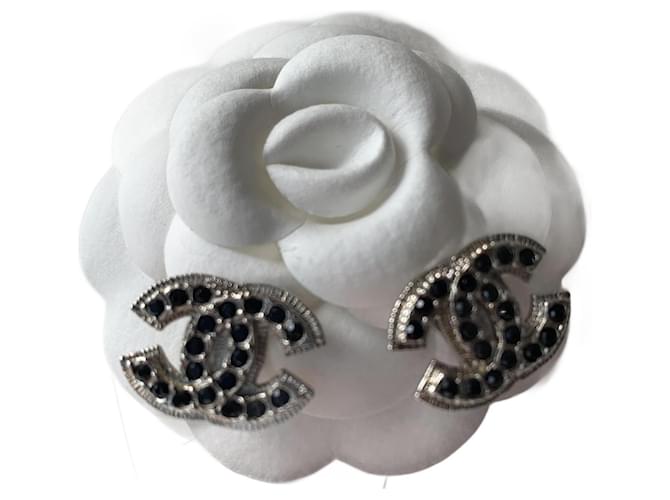 Chanel Earrings Black Silvery Metal  ref.1236210