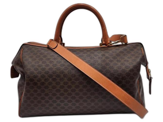 Luggage Céline Celine Macadam Boston Travel Duffle Bag with Strap (rare) Brown Cloth  ref.1236217