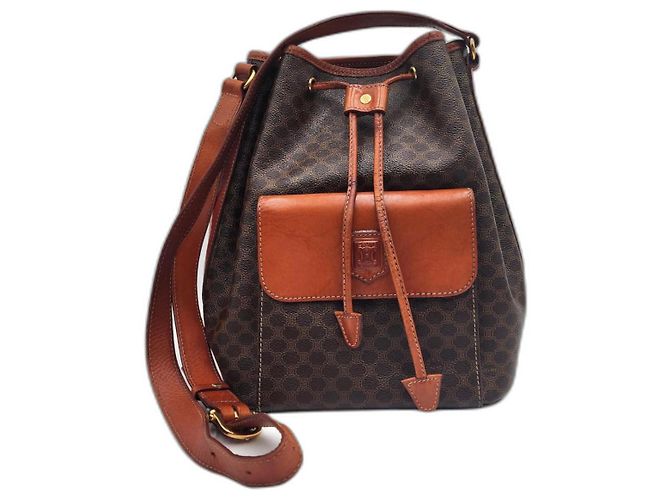 Sac Seau Céline Vintage En Toile Triomphe Et Cuir Marron - Cordon Bandoulière