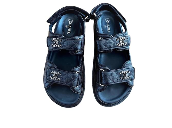 Cambon Chanel sandals Black Leather  ref.1236230